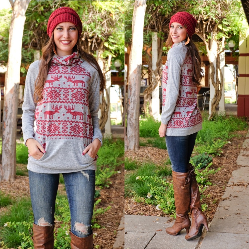 Heather Gray Reindeer Sweater Tunic - Picture 3 of 3